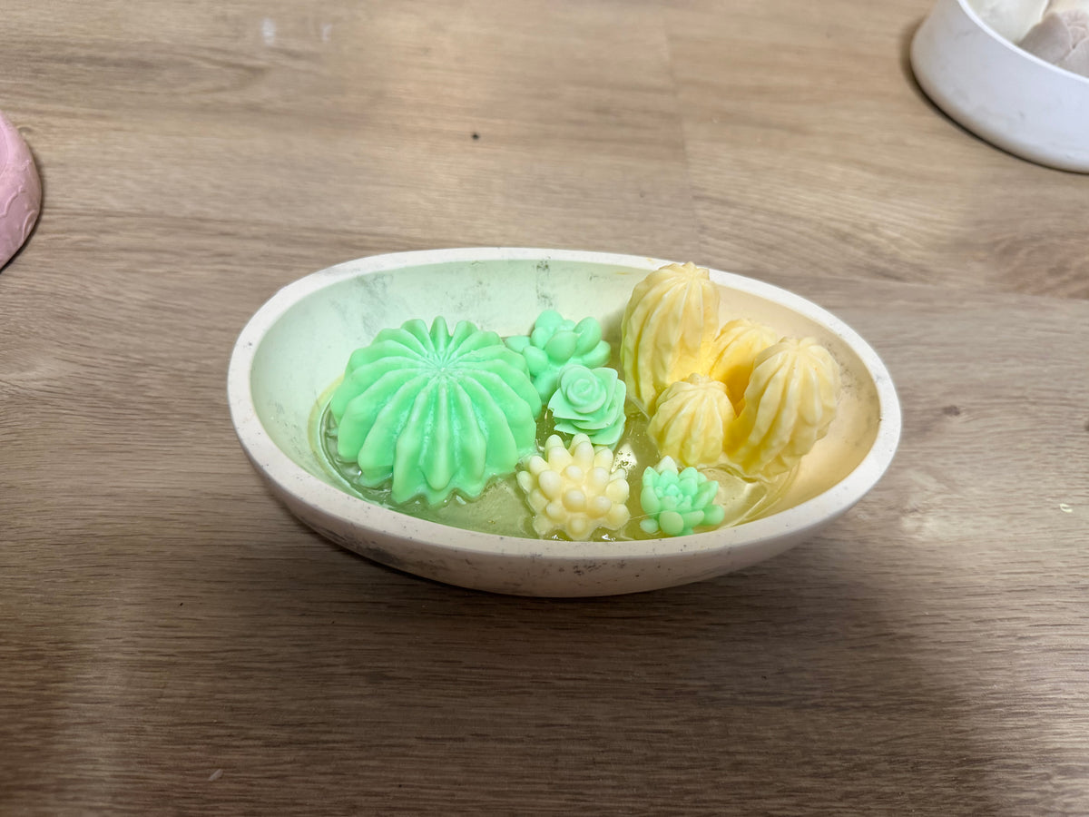 Green Cactus Bowl – Handgemachte Sukkulentenkerze aus Sojawachs